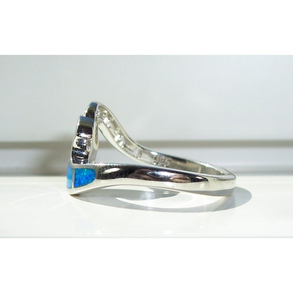925 STERLING SILVER Lab Created Blue Fire Opal Greek Key & Wave Ring - Picture 7 of 16